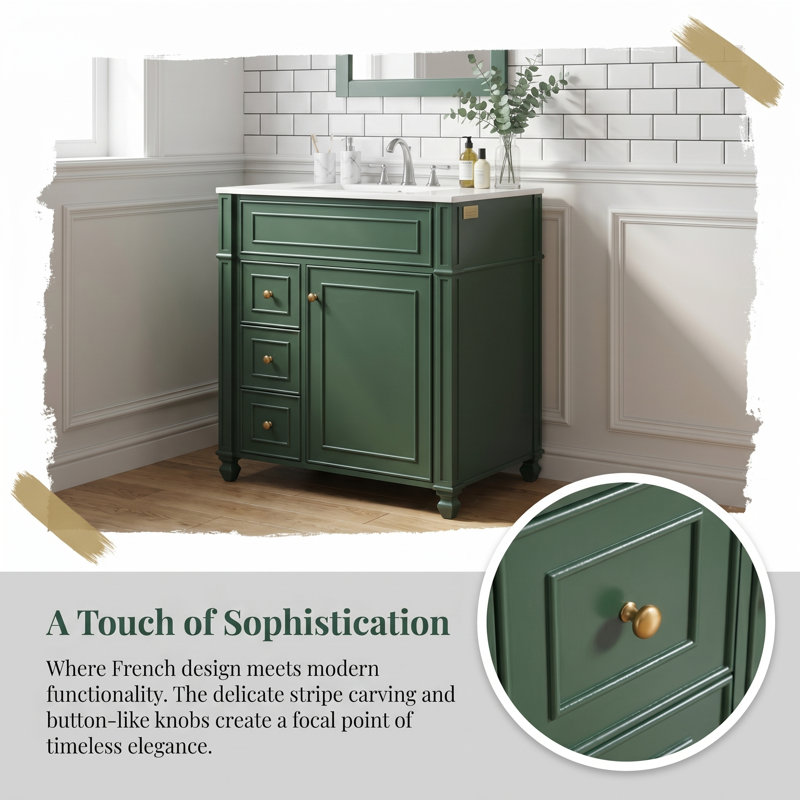 Armoire de meuble-lavabo 30 po avec évier en céramique, Vert