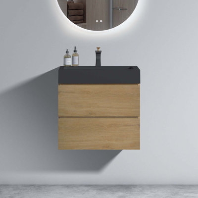 Modern Wall Mounted Bathroom Vanity With One-Piece Sink Basin Without Drain And Faucet 25.2" H x 24" W x 18.1" D