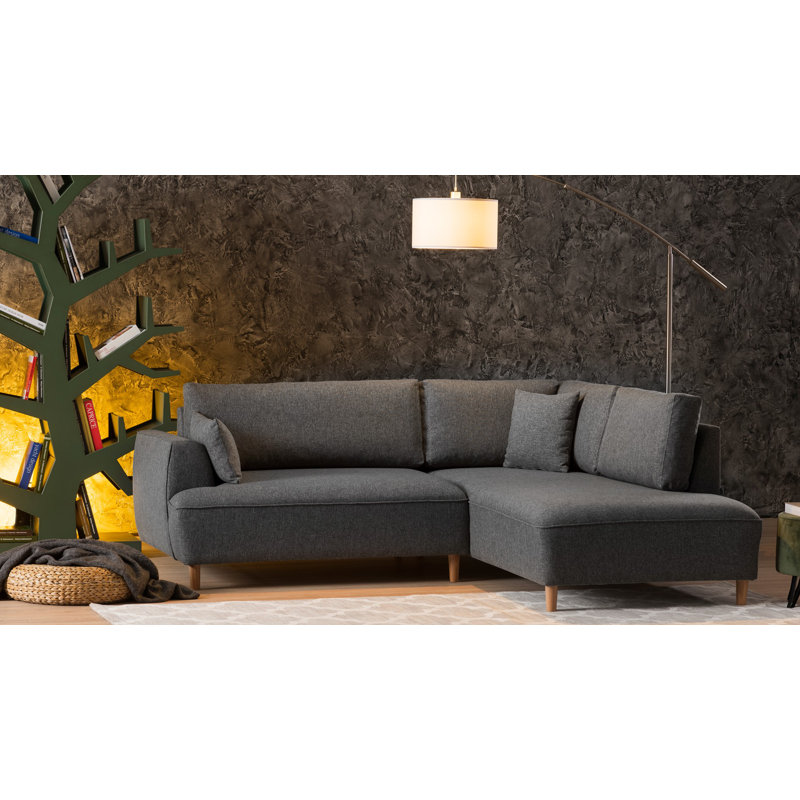 93" Wide Sofa & Chaise, Right Hand Facing, Dark Gray 100% Polyester