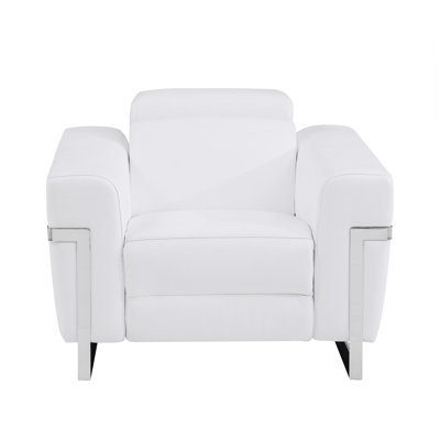 Fauteuil inclinable électrique en cuir italien avec chargeur USB Global United, blanc