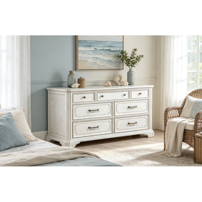 Commode à 7 tiroirs de style traditionnel, commode en bois massif et panneau de fibres à densité moyenne, finition Sherwin Williams, queue d'aronde anglaise, tiroirs en cèdre avec plateau à bijoux pour la chambre à coucher