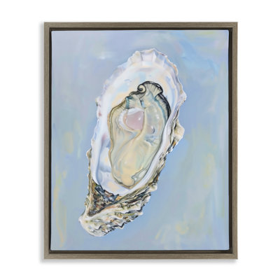  Detailed Oyster on Blue Framed Floater Canvas Wall Art by Arlington Prints