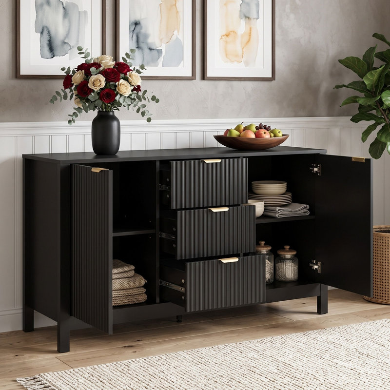 Buffet avec tiroirs et tablettes réglables, Noir