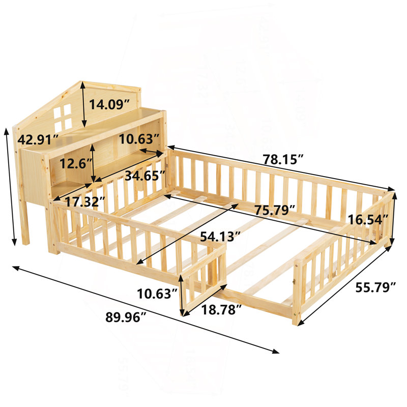 Headboard Storage Cabinet for Full-size Montessori Floor Bed Natural,Freely collocation, Natural