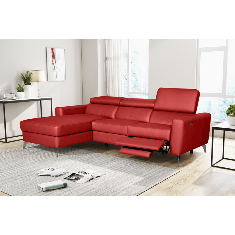 Amorian Leather Reclining Corner Sofa, Red, Left Hand Facing