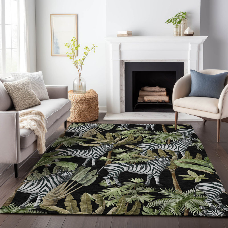 Premium Machine Washable Cerrito AMF208 Midnight Rug, Rectangle 3' x 5'