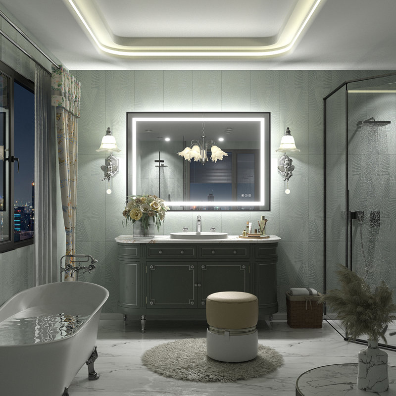 Wayfair Basics® UL Certified Front & Back LED Anti-Fog Tempered Glass Framed Bathroom/Vanity Mirror, 44" x 30"