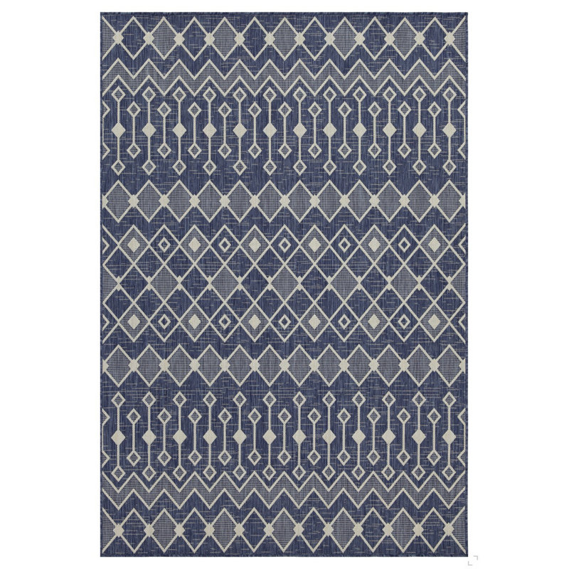 Sunshine GC_HAR2019 Blue 7 Ft. 10 In. X 10 Ft. 3 In. Indoor/Outdoor Area Rug, Rectangle 7'10" x 10'3", Blue/White