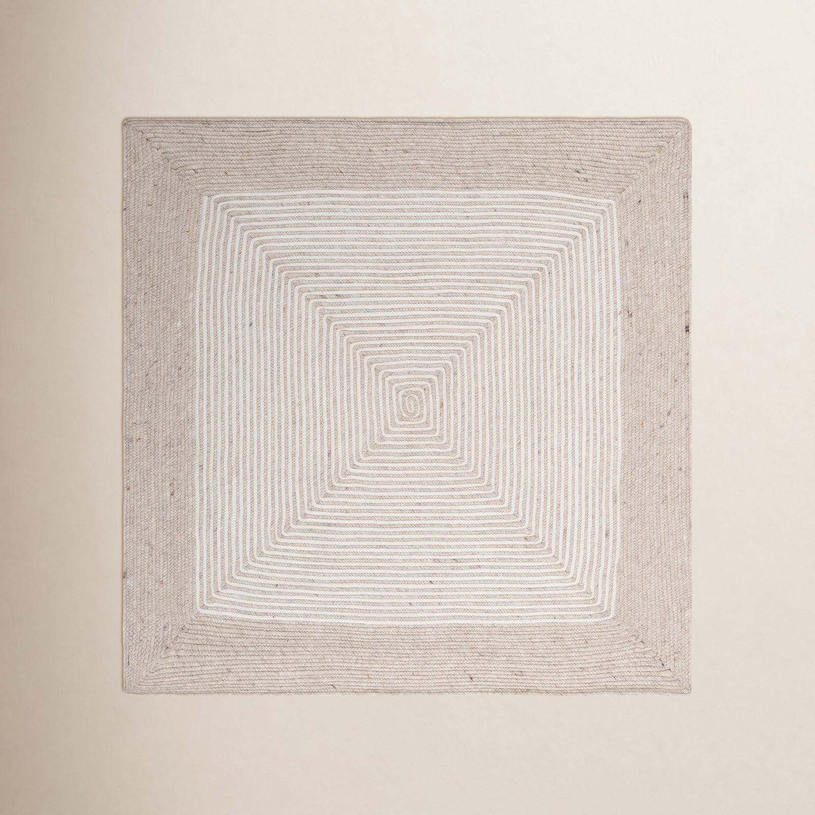 Aria Beige Ivory Hand-Woven Geometric Wool Rug, Square 4'
