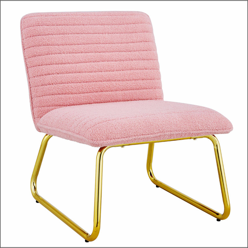 One White minimalist armless sofa chair with plush cushion and backrest paired, Pink Plush