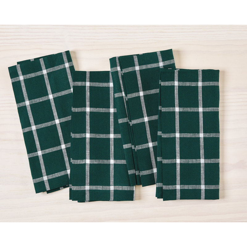 Windowpane - 100% Pure Linen Dinner Napkins, Dark Green