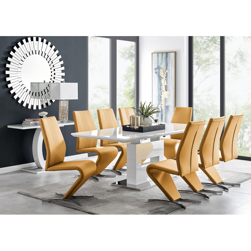 Eubanks Dining Set with 8 Chairs, Mustard