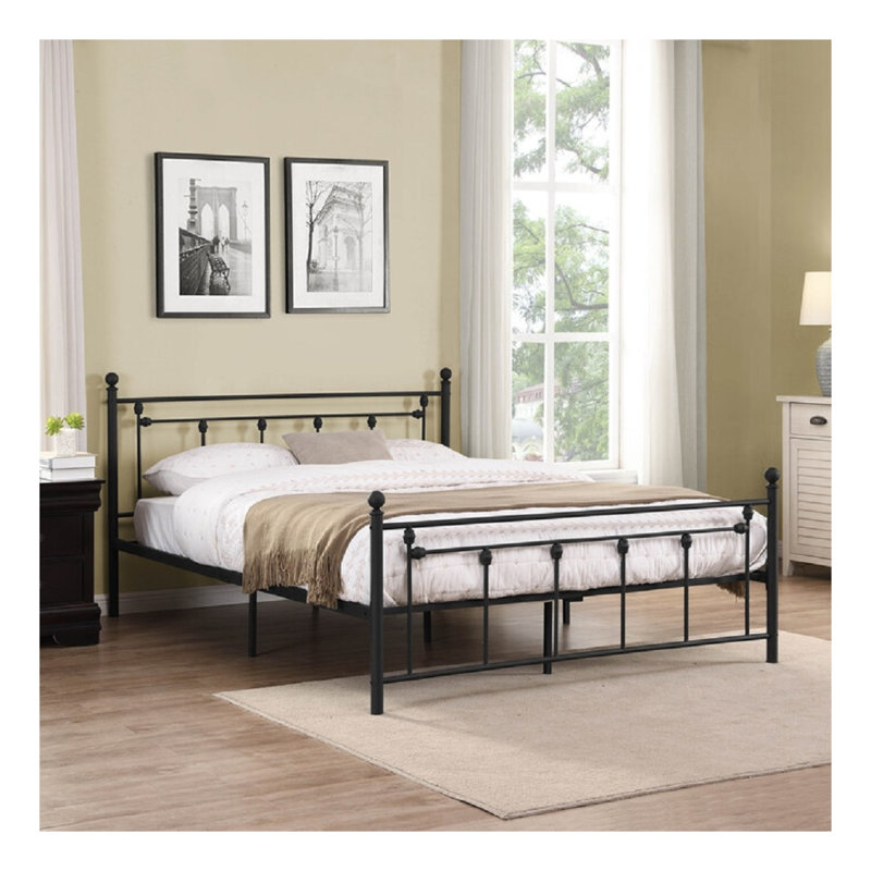 Lit plateforme victorien en métal de style Queen avec tête et pied de lit en forme de H, noir
