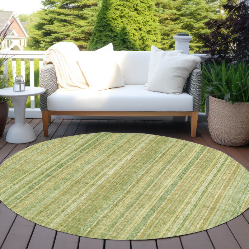 Machine Washable Indoor/Outdoor Claudian ACN1655 Aloe Rug, Round 8'