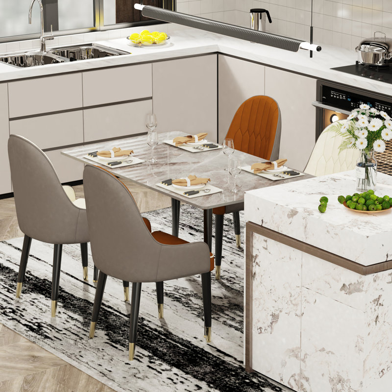 Funke Stone Top Metal Base Dining Table, Grey