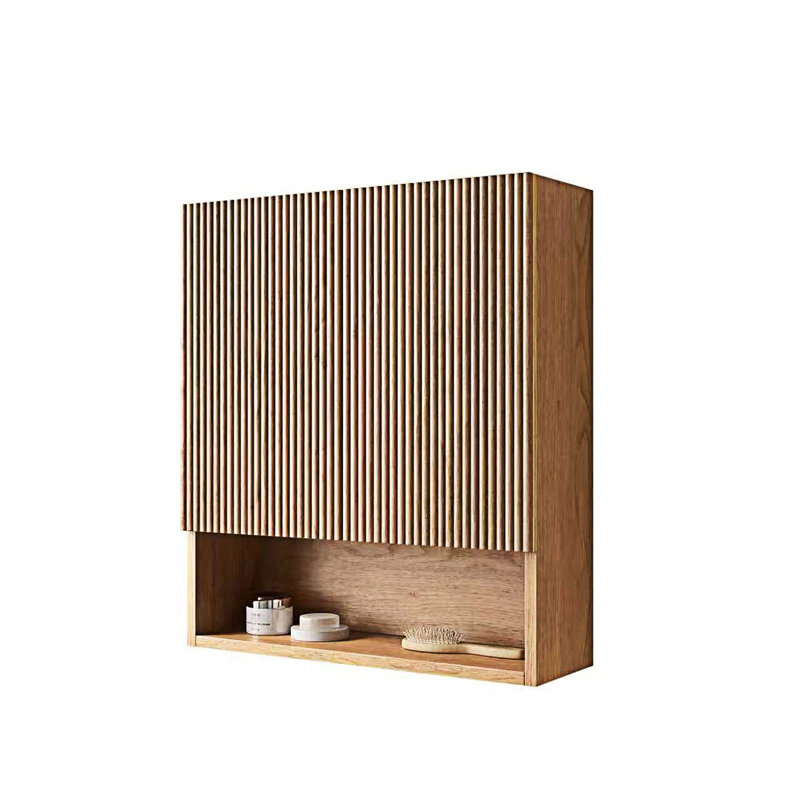 Armoire de salle de bain murale à rayures, Bois naturel
