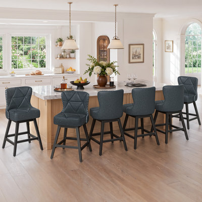 Zorla Swivel 26'' Faux Leather Counter Stools With Metal Frame