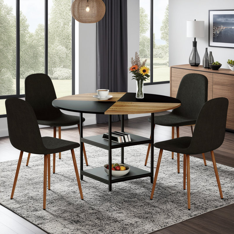 Ensemble de table et 4 chaises, rangement double couche, 47,3 po, Noir / brun