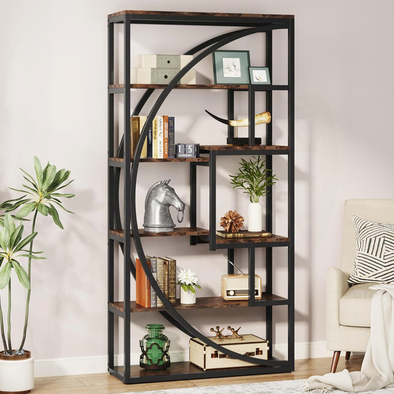 70.47 Inch Height Industrial 5-Tier Etagere Bookshelf With 8 Open Shelves For Stylish And Functional Storage, Rustic Brown