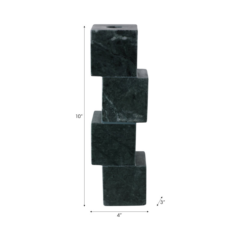 Modern Geometric Stacked Marble Taper Candle Holder - Contemporary Stone Decorative Accent for Home Decor and Tabletop Styling.