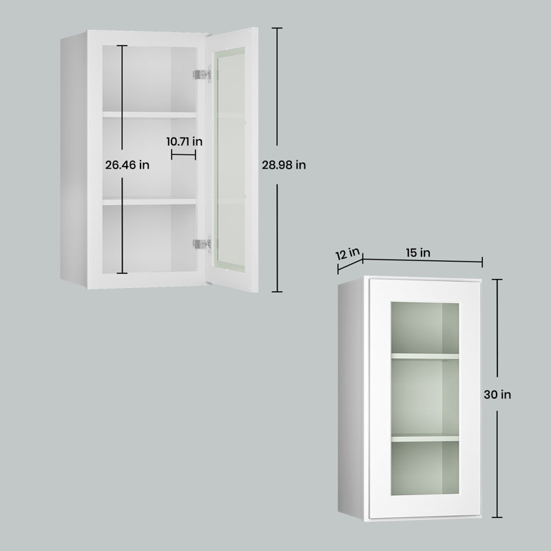 Armoires murales en verre avec contreplaqué blanc l 15 po x P 12 po x H 30 po Prêt à assembler, 15"W * 30"H * 12"D