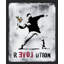 "The Revolution Man In Black Throwing Flowers Creative Banksy Graffiti Cement Grey Wall Decor" sur papier-98267391-98267394