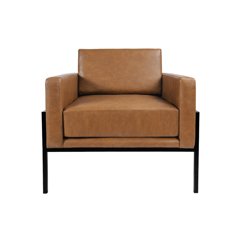 Fauteuil d'appoint Fiam, similicuir, pieds noirs modernes, Brun caramel