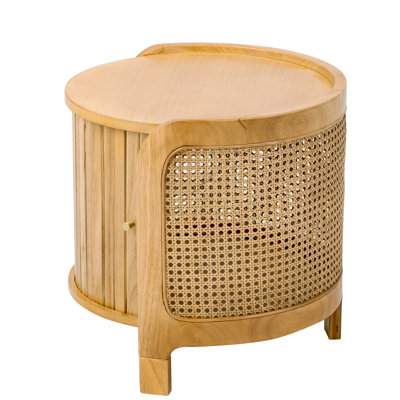 Coffee Table Modern Round Rotating Coffee Table With  Rattan & Hidden Storage