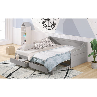 Wooden Daybed With Trundle Bed And Two Storage Drawers , Extendable Bed Daybed,Sofa Bed With Two Drawers, Espresso(OLD SKU:LP000519AAP)