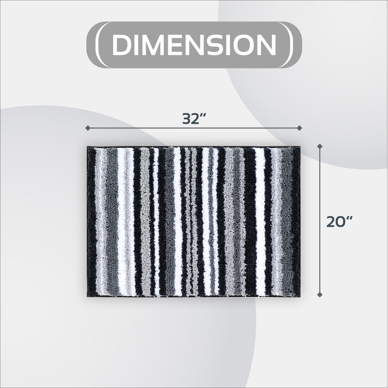 Griffie 100% Polyester Bath Rug Stripe Pattern with TPR Backing Machine Washable Soft & Absorbent Bathroom Rug, Grey