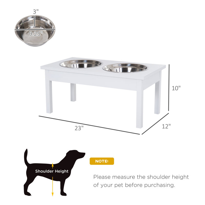 Mangeoire pour chien surélevée en bois blanc avec bols en acier inoxydable, White