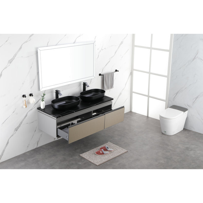 Lavabo vasque de salle de bain noir mat de 14 po - Installation au-dessus du comptoir, Scratch, drainage rapide de l'eau 24 po x 14 po, hygiénique, lisse,