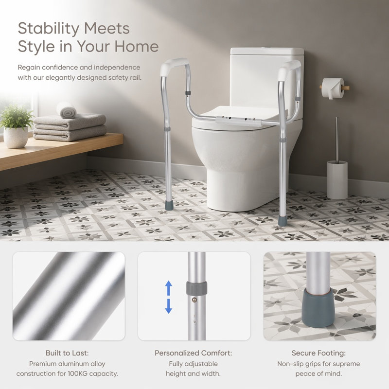 Toilet Safety Rails Adjustable Bathroom Safety Frame for Elderly Disabled Handicap