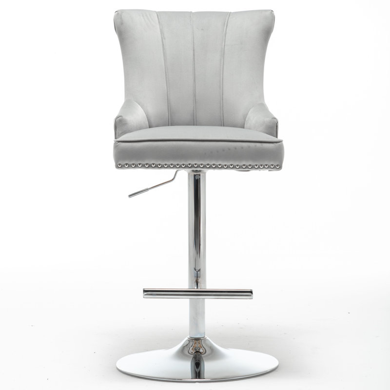 Able Swivel Upholstered Adjustable Height Counter Stool with Metal Frame, Light Grey