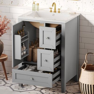 Meuble-lavabo 24 po avec lavabo en céramique blanche