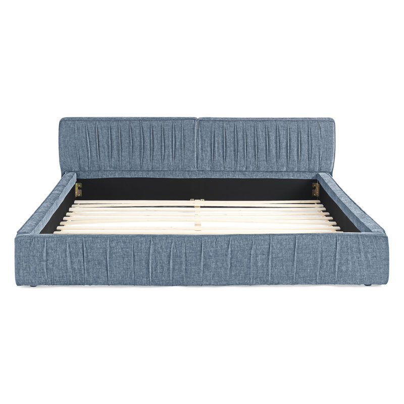 Queen Size Upholstered Bed Frame, Dark Blue