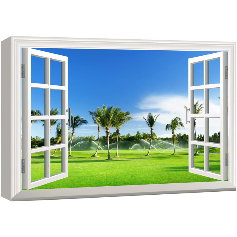 «Window Scenery Tropical Island Golf Course», reproduction sur toile tendue, H 12 po x l 18 po