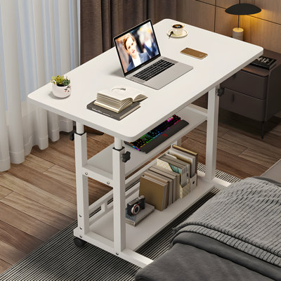 Adjustable Mobile Bedside Table - Lightweight Laptop Desk For Home Office, Dorm Room, And Study With Sturdy Frame And Smooth Rolling Casters by Latitude Run