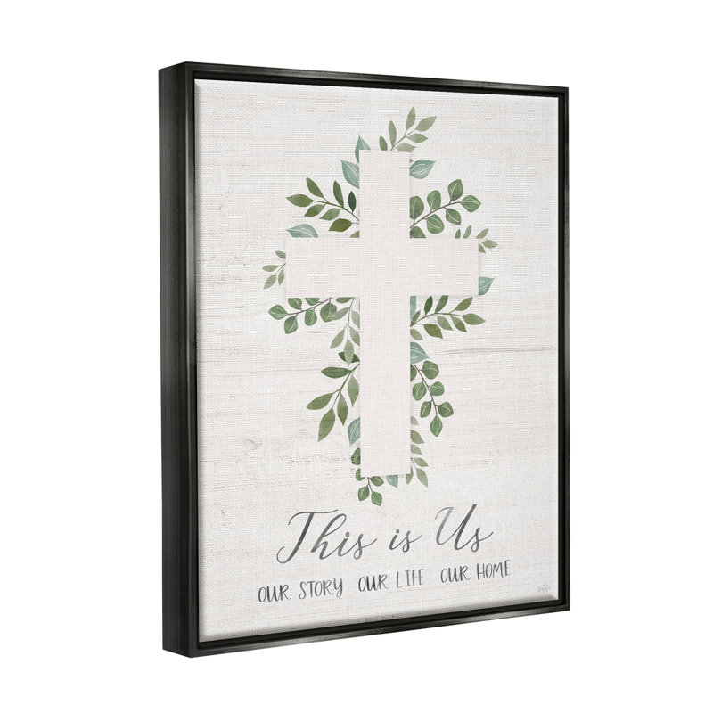 «This Is Us Botanical Cross Symbole» par Natalie Carpentieri, impression, Cadre flottant noir de jais