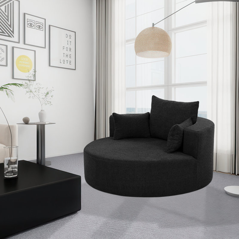 Fauteuil demi-tonneau d'appoint rembourré en tissu de chenille pivotant à 360 degrés Modern, Chenille noir