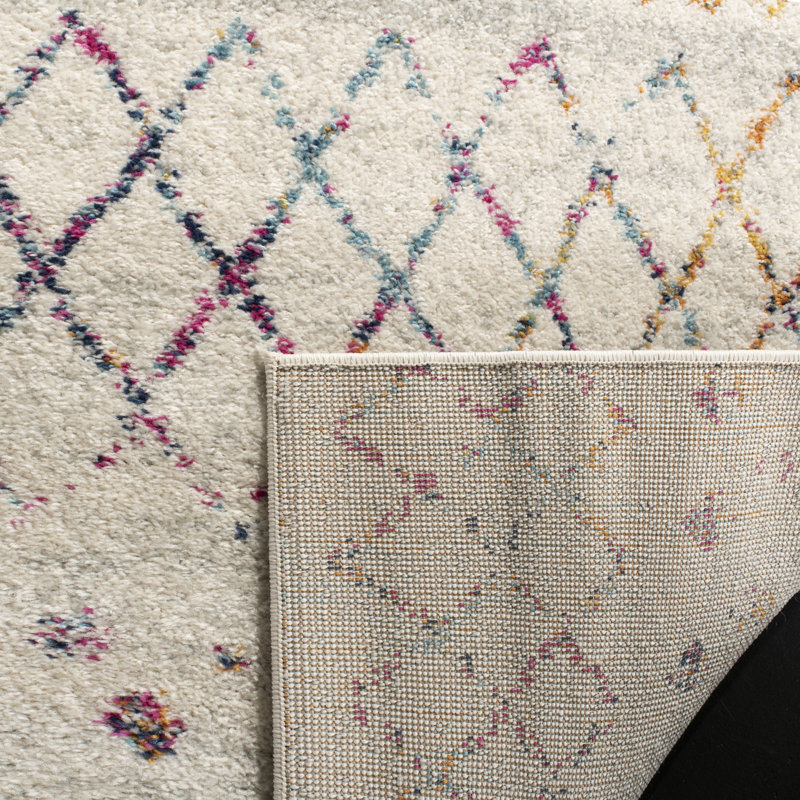 Christa Geometric Power Loom Ivory/Fuchsia Rug, Rectangle 8' x 10'