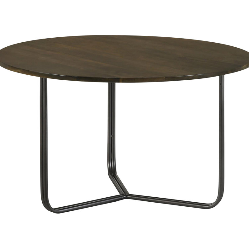 Table d'appoint ronde moderne avec surface en bois de manguier et base industrielle au fini bronze industriel