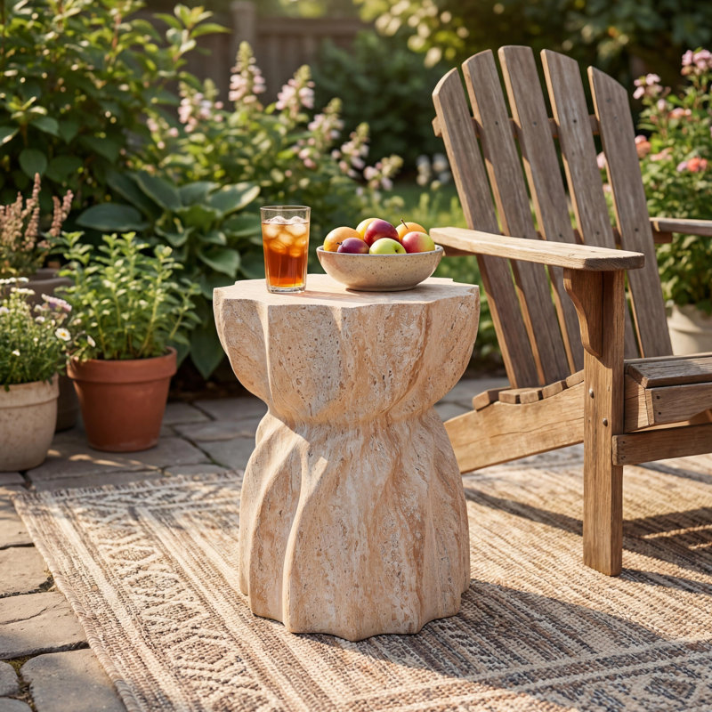 Rempe Stone/Concrete Side Table, Travertine