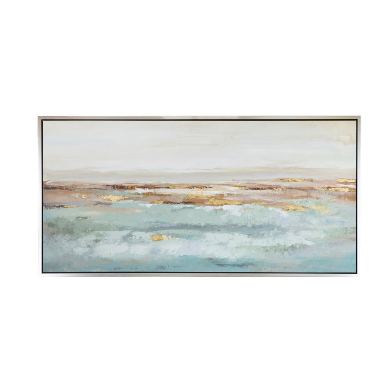 Ocean Day Blue and Gold Abstract Landscape Canvas Painting