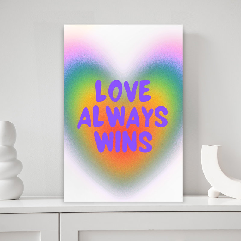 Love Love Wins Rainbow Heart Colorful Vibrant Abstract Landscape Nature, reproduction d'art murale, 18" H x 12" W