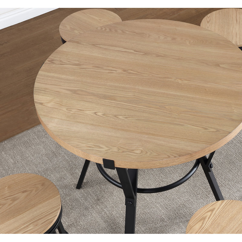 Ensemble de salle à manger à plateau en bois massif avec tabourets pivotants l 5 pièces Bruce, Brun, Brun