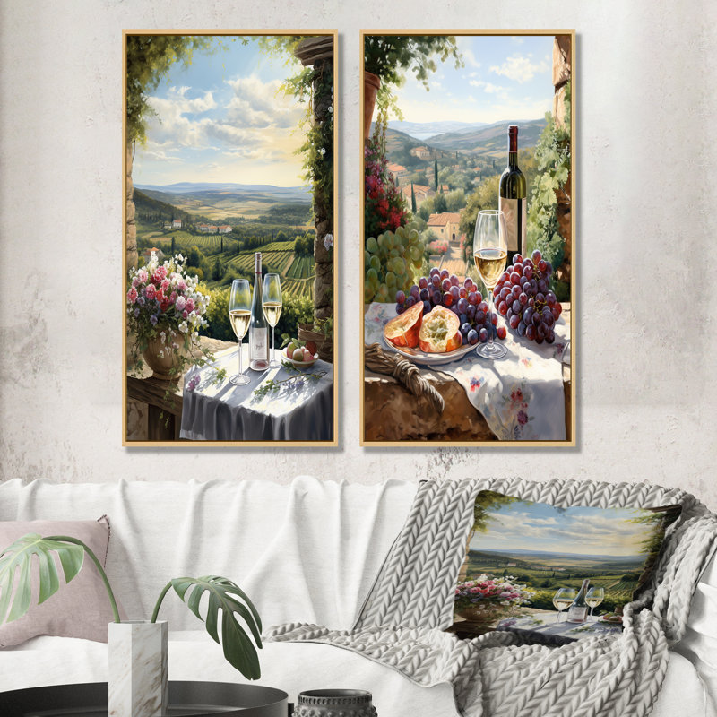 «Vineyard Romantic Charm Landscape», ensemble de 2 impressions sur toile Vineyard, Cadre flottant brun, H 40 po x l 41 po