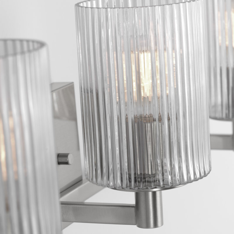 Luisa bath wall sconce with clear fluted glass shades, 3, Brushed Steel