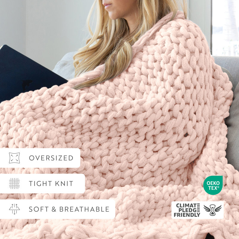 Blush Chunky Knit Hypoallergenic Acrylic Throw Blanket