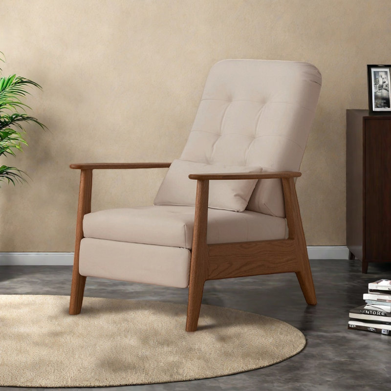 Chaise longue en chêne massif écologique, Brun, Fibre de polyester kaki
